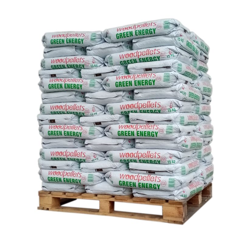 Granulés Bois Green Energy Certifiés DIN Plus EN Plus A1 – Palette 65 Sacs 15kg Chauffage Performant